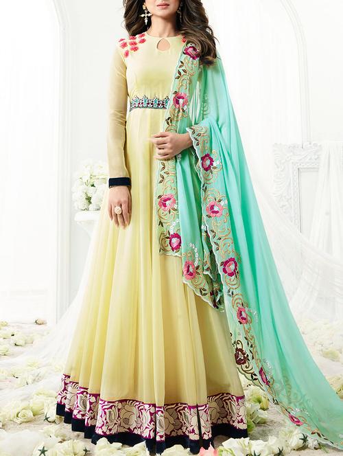 embroidered anarkali semi-stitched suit - 14455286 - Very Small Image - 1