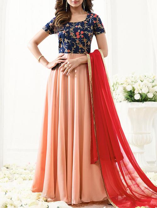 blue anarkali suit semi-stitched suit - 14455288 - Very Small Image - 1