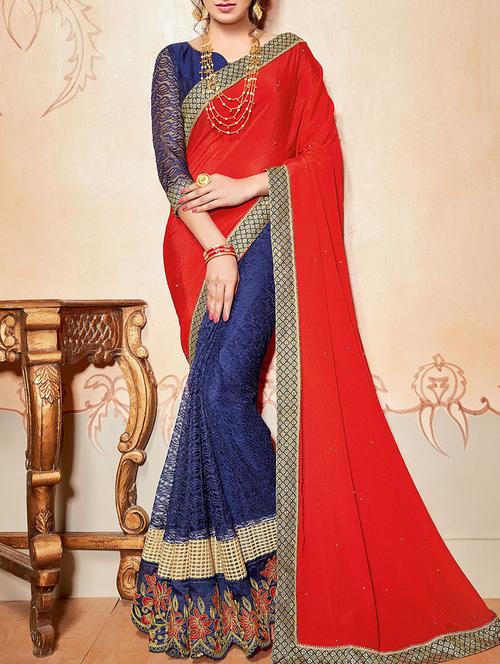 orange chiffon embroidered saree with blouse - 14455335 - Very Small Image - 1