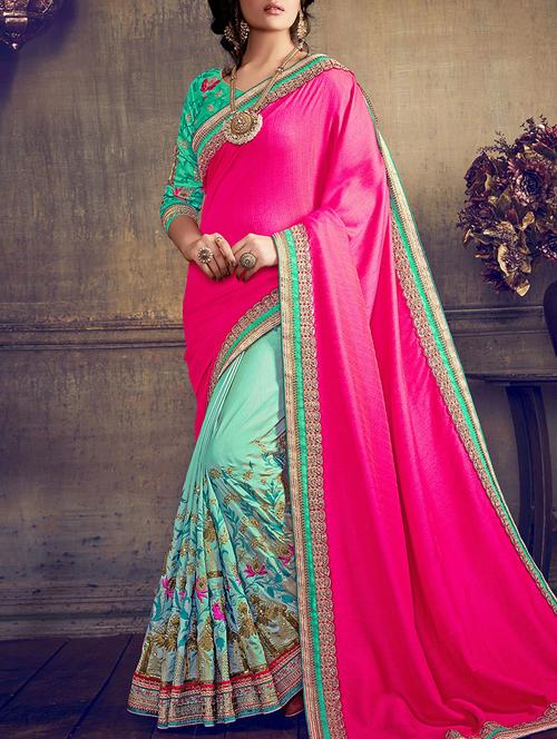 pink half and half saree with blouse - 14455347 - Very Small Image - 1