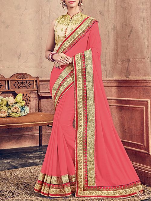 orange bordered saree with blouse - 14455357 - Very Small Image - 1