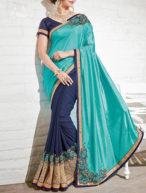 turquoise half and half saree with blouse - 14455379 - Very Small Image - 1