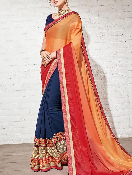 orange half and half saree with blouse - 14455387 - Very Small Image - 1