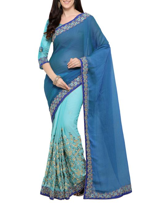 sky blue half and half saree with blouse - 14455634 - Very Small Image - 1