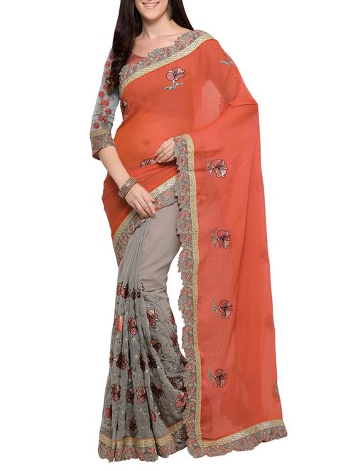 orange half and half saree with blouse - 14455635 - Very Small Image - 1