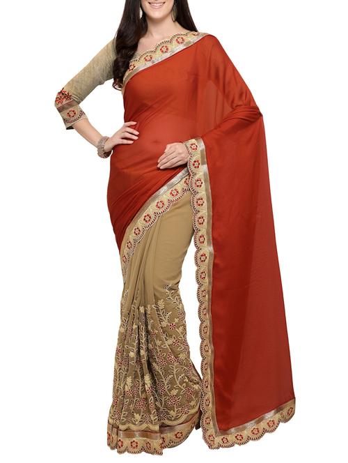 beige half and half saree with blouse - 14455637 - Very Small Image - 1