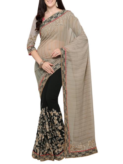 black half and half saree with blouse - 14455638 - Very Small Image - 1
