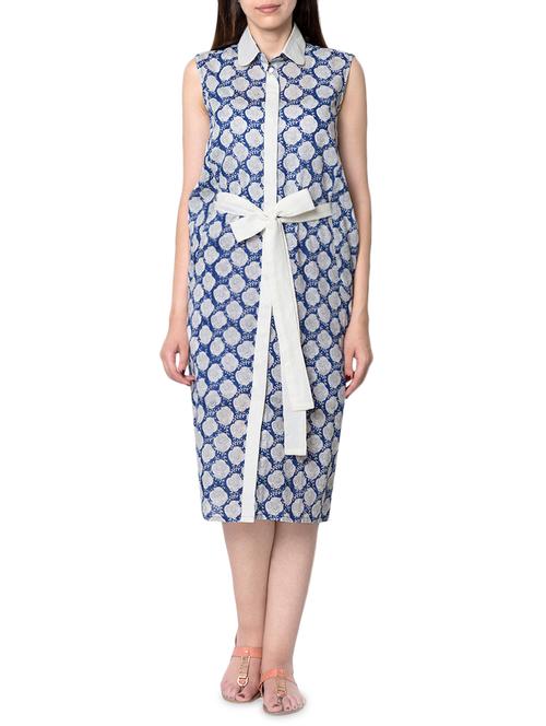blue cotton belted dress - 14455792 - Very Small Image - 1