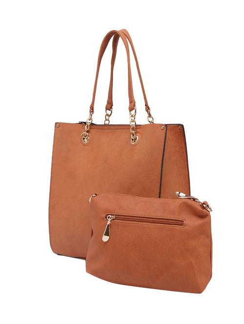 tan leatherette (pu) combo handbag - 14456798 - Very Small Image - 1