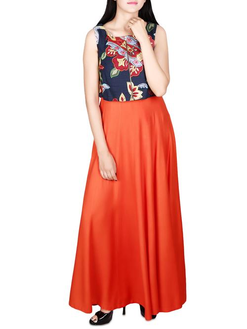 orange rayon fit & flare gown - 14457314 - Very Small Image - 1