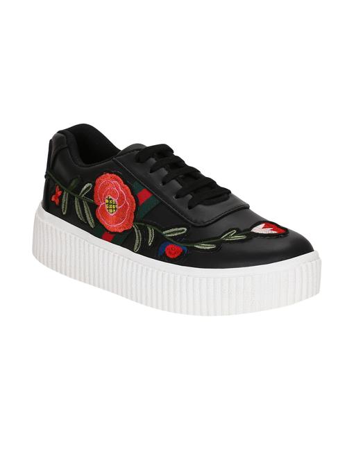 black faux leather plimsolls sneakers - 14457870 - Very Small Image - 1