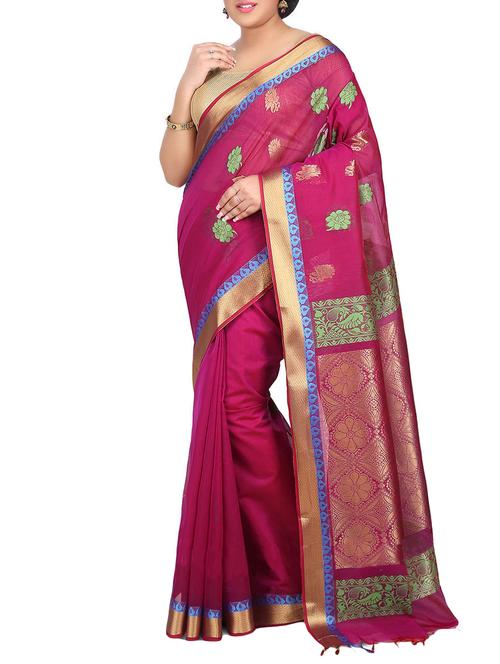 pink kora silk chettinad saree with blouse - 14458055 - Very Small Image - 1