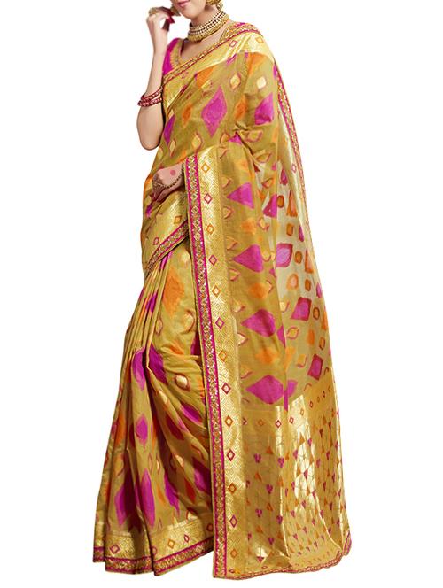 zari bordered geometrical woven saree with blouse - 14458218 - Very Small Image - 1