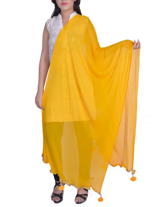yellow chiffon plain dupatta - 14459269 - Very Small Image - 1