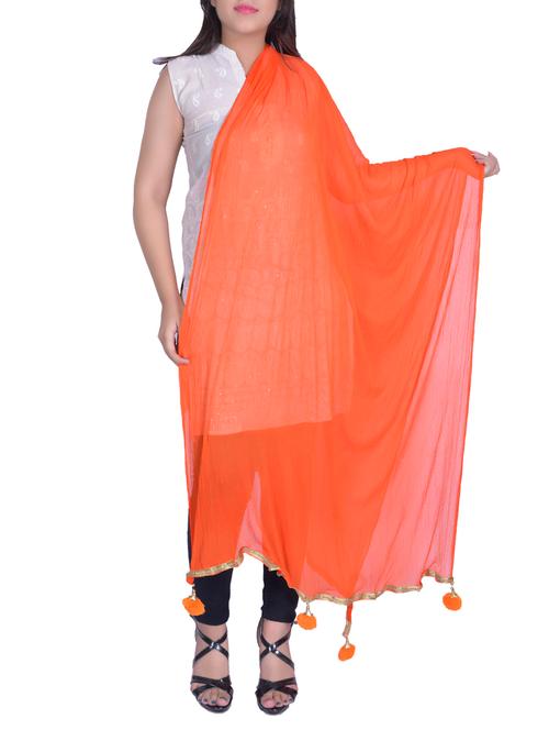 orange chiffon plain dupatta - 14459271 - Very Small Image - 1