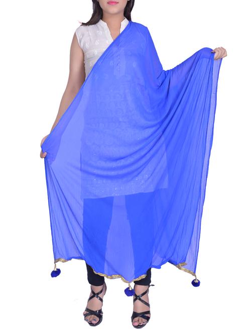blue chiffon plain dupatta - 14459272 - Very Small Image - 1