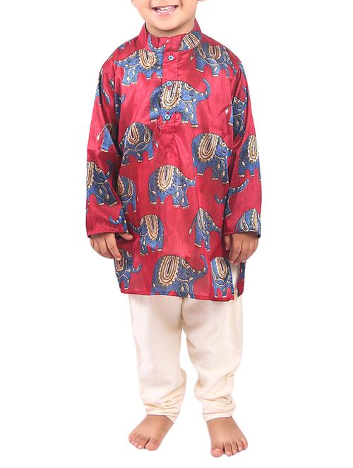 red silk blend kurta set - 14461777 - Very Small Image - 1