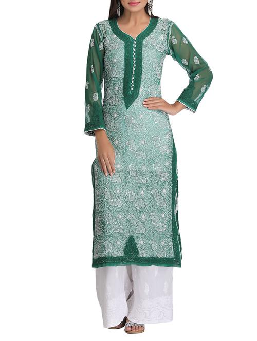 ada green georgette chikankari straight kurta - 14462307 - Very Small Image - 1