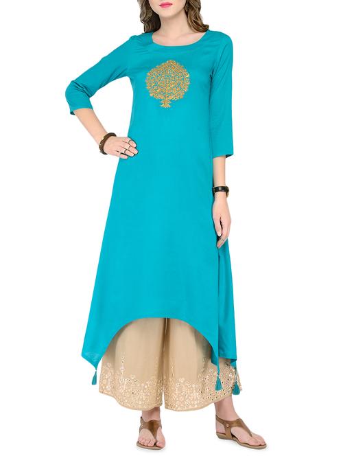 embroidered asymmetric kurta & palazzo set - 14463299 - Very Small Image - 1