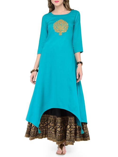 embroidered kurta with skirt set - 14463300 - Very Small Image - 1