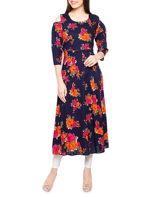 blue rayon a-line kurta - 14463309 - Very Small Image - 1