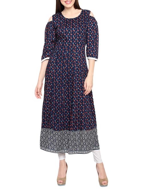 blue rayon flared kurta - 14463315 - Very Small Image - 1