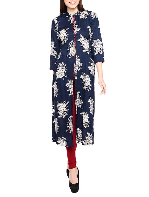 blue rayon high slit kurta - 14463321 - Very Small Image - 1