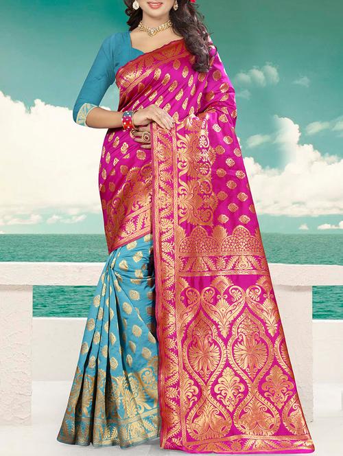 pink half and half saree with blouse - 14465766 - Very Small Image - 1