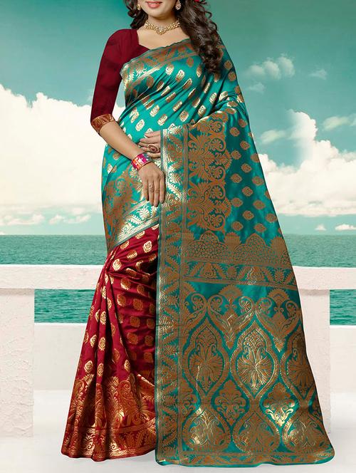 maroon half and half saree with blouse - 14465768 - Very Small Image - 1