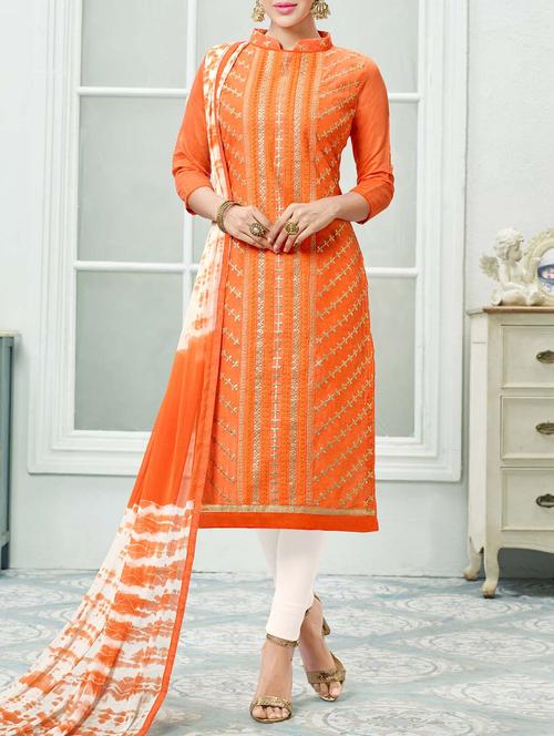 orange chanderi cotton dress material - 14466936 - Very Small Image - 1