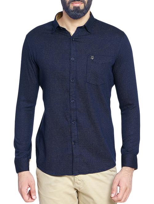navy blue cotton blend casual shirt - 14467779 - Very Small Image - 1