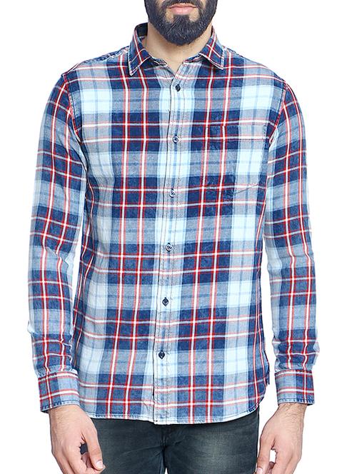 blue cotton blend casual shirt - 14467794 - Very Small Image - 1