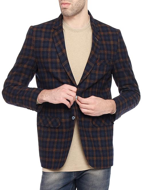 navy blue woollen casual blazer - 14467835 - Very Small Image - 1
