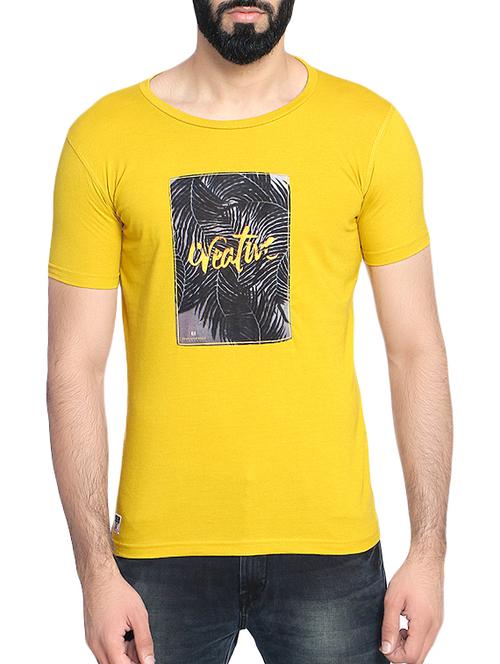 yellow cotton chest print t-shirt - 14467895 - Very Small Image - 1