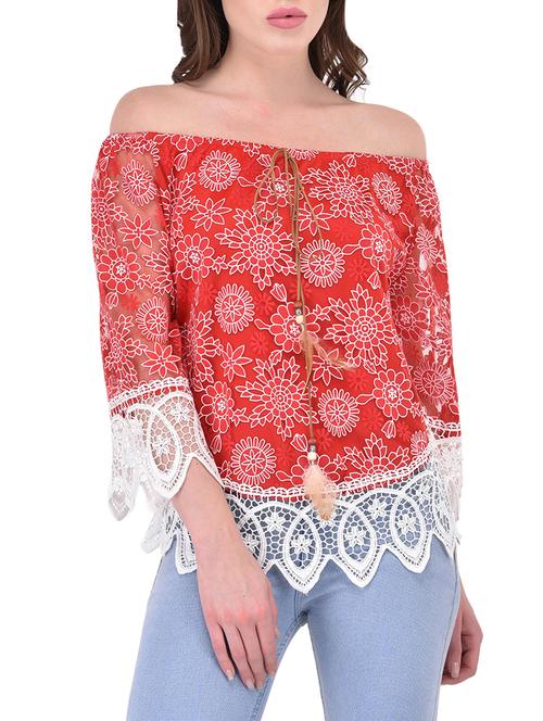 red printed poly net top - 14468183 - Very Small Image - 1