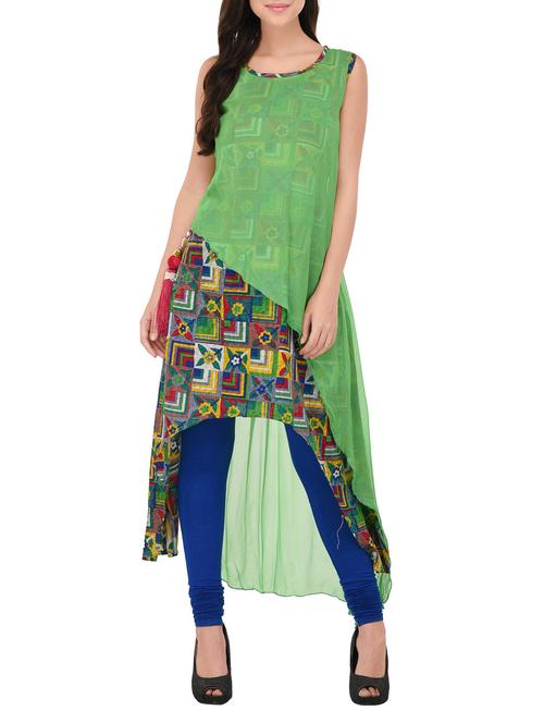 blue cotton high-low kurta - 14469050 - Very Small Image - 1