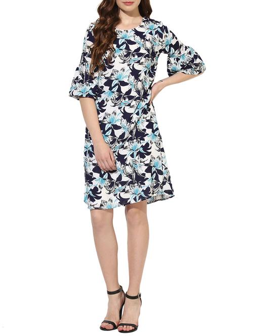 blue floral crepe shift dress - 14469147 - Very Small Image - 1