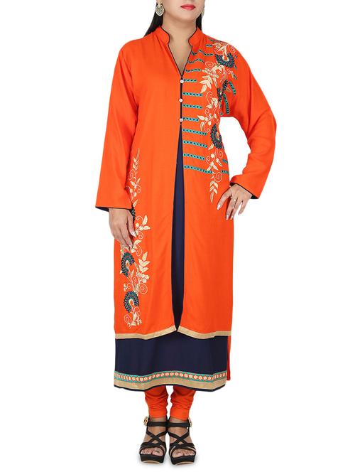 orange rayon straight kurta - 14469278 - Very Small Image - 1