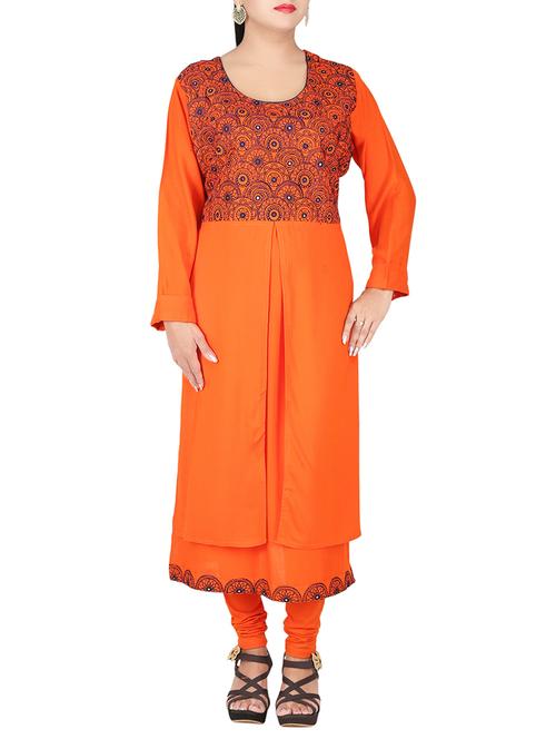 orange rayon layered kurta - 14469279 - Very Small Image - 1