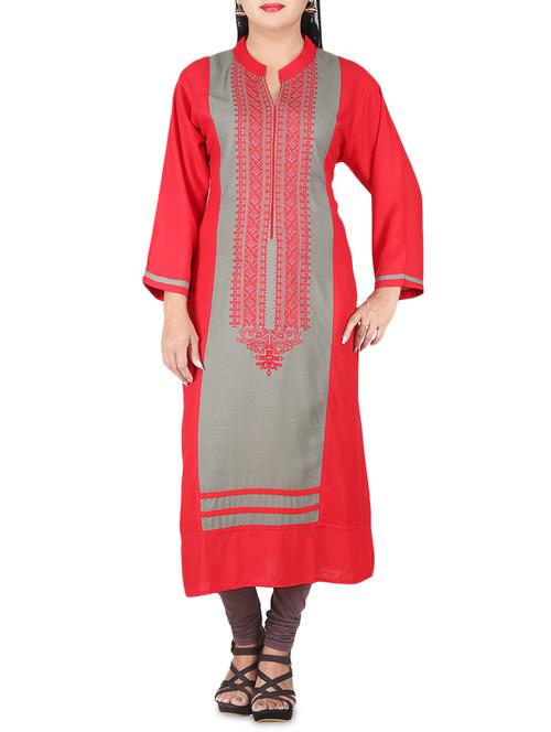 red rayon straight kurta - 14469292 - Very Small Image - 1