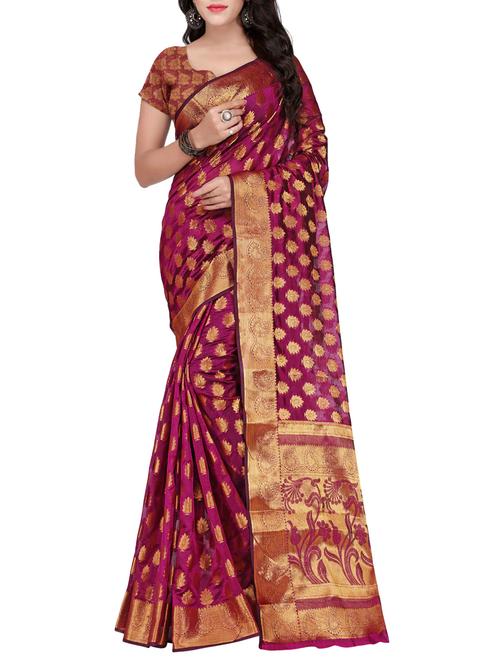pink silk blend banarasi saree with blouse - 14469421 - Very Small Image - 1