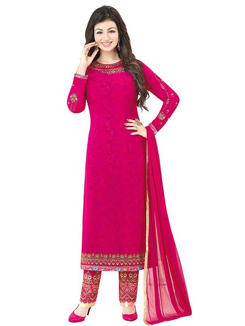 pink georgette straight pant suit dress material - 14469788 - Very Small Image - 1