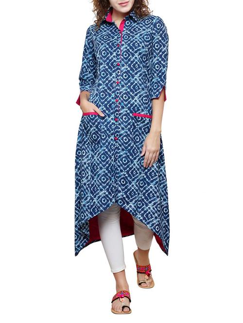 blue cotton indigo kurta - 14469846 - Very Small Image - 1