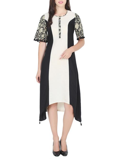 black viscose asymmetric kurta - 14470436 - Very Small Image - 1