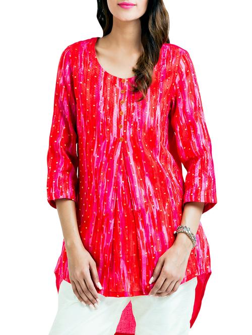 red cotton high-low kurta - 14470732 - Very Small Image - 1