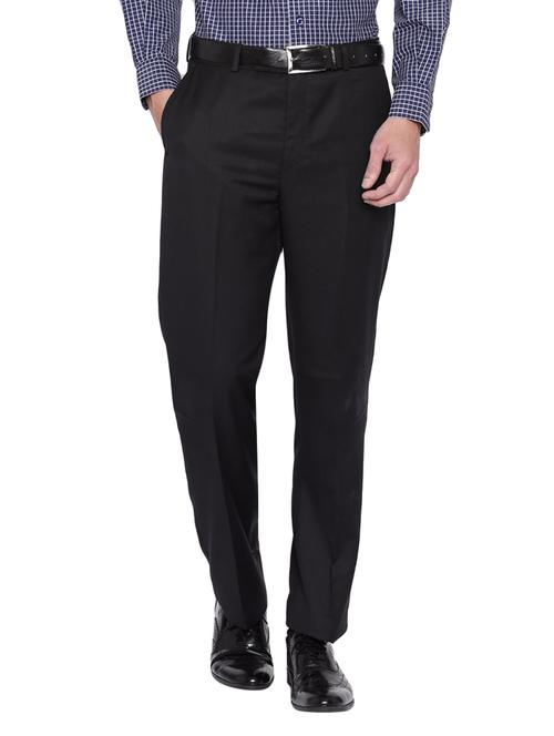black cotton flat front formal trouser - 14471013 - Very Small Image - 1