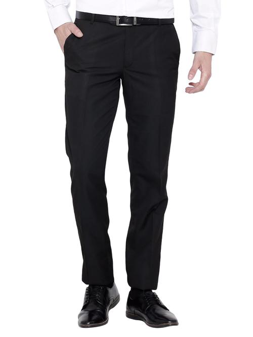black cotton flat front formal trouser - 14471014 - Very Small Image - 1