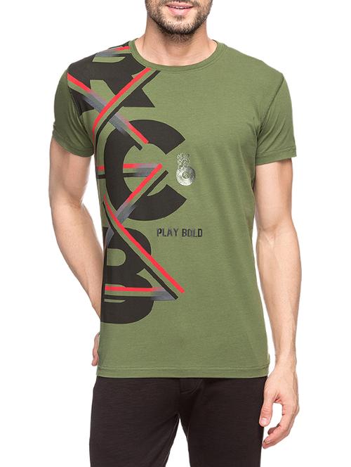 olive green cotton front print tshirt - 14471060 - Very Small Image - 1