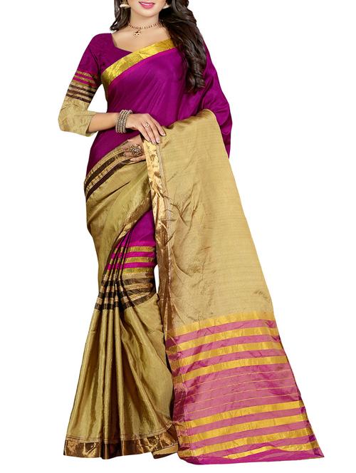 magenta and beige bordered saree - 14471073 - Very Small Image - 1