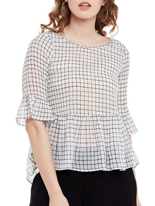 white chiffon checkered top - 14471367 - Very Small Image - 1